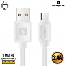 Cabo USB Micro USB V8 Emborrachado Flat 1m 2.4A Sumexr SS-B13-V8 - Branco